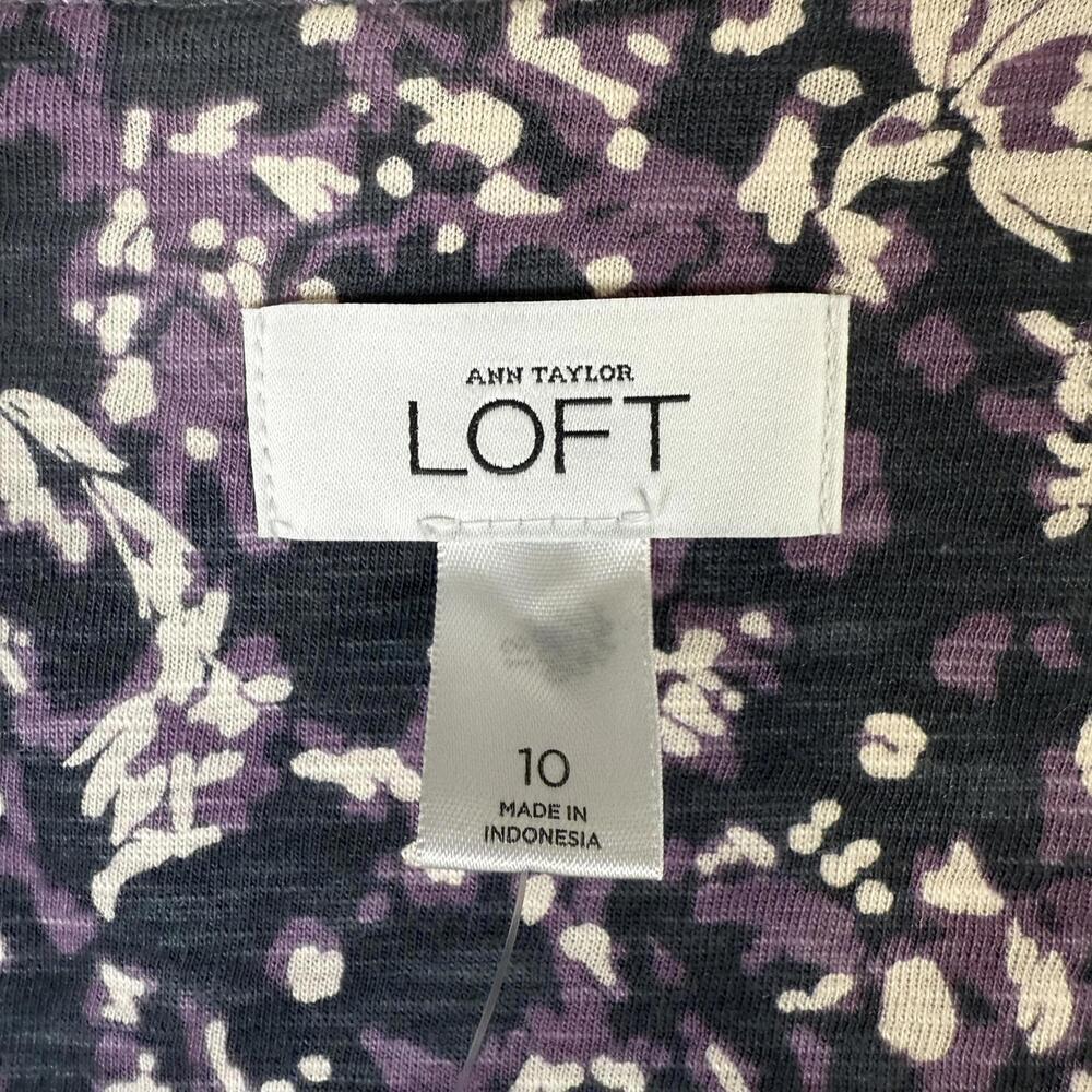 Ann Taylor LOFT Women's Size 10 Purple Black Floral Sleeveless Belted Dress - Picture 2 of 8